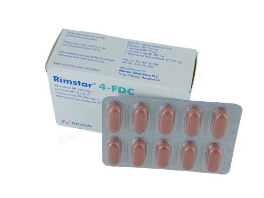 Rimstar 4-FDC- 通用的 Ethambutol + Isoniazid + Pyrazinamide + Rifampicin- Nevian Lifescience Pharma